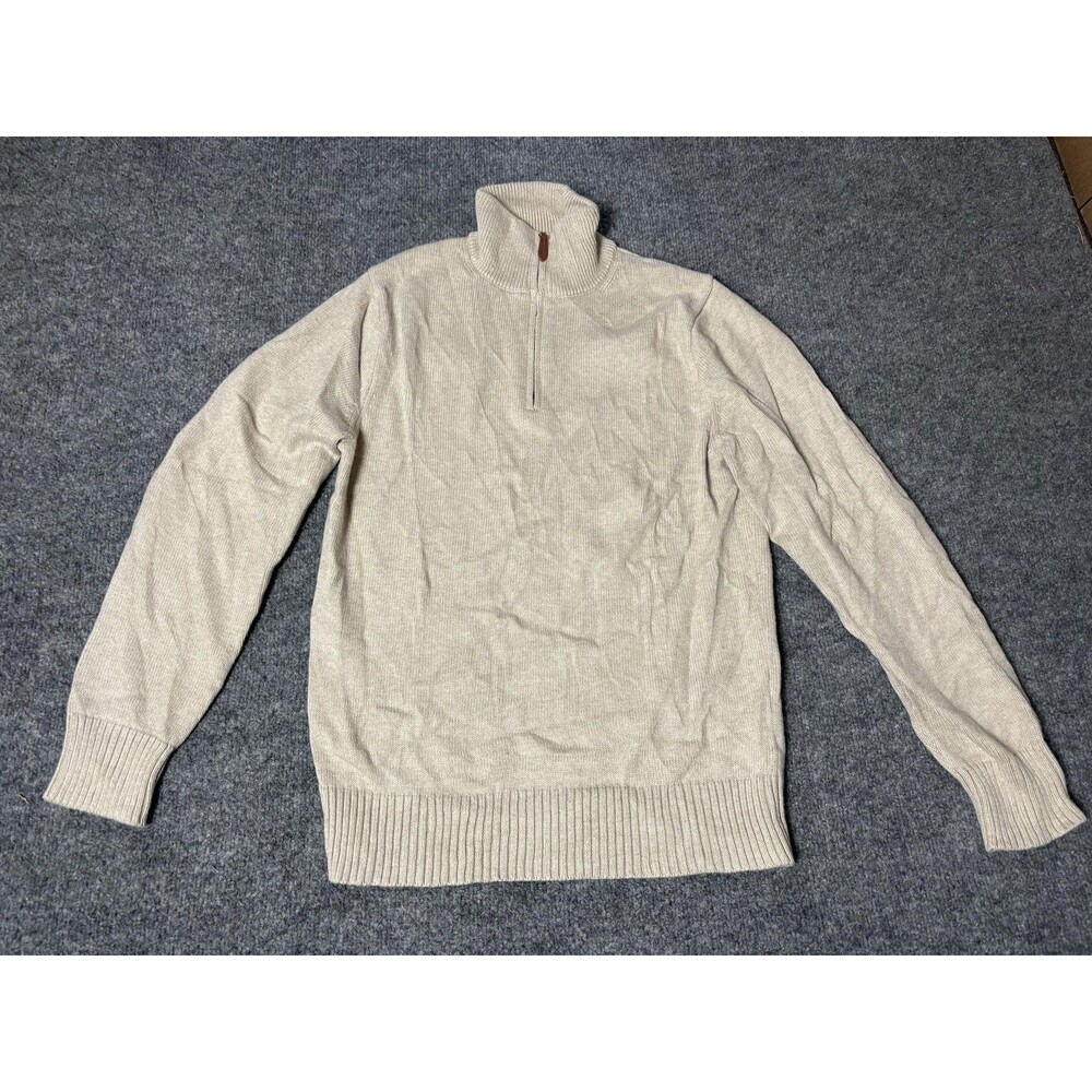 J.CREW Sweater Mens S Beige 1/4 Zip Mock Neck Cotton Knit Pullover Long Sleeve